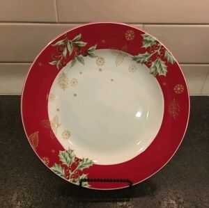 Lenox Treasured Traditions Red Rim Holly Dinner Plate